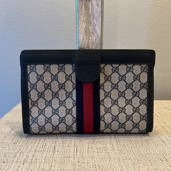 Gucci Navy & Blue Sherry Line Pouch/Clutch - Picture 1 of 6
